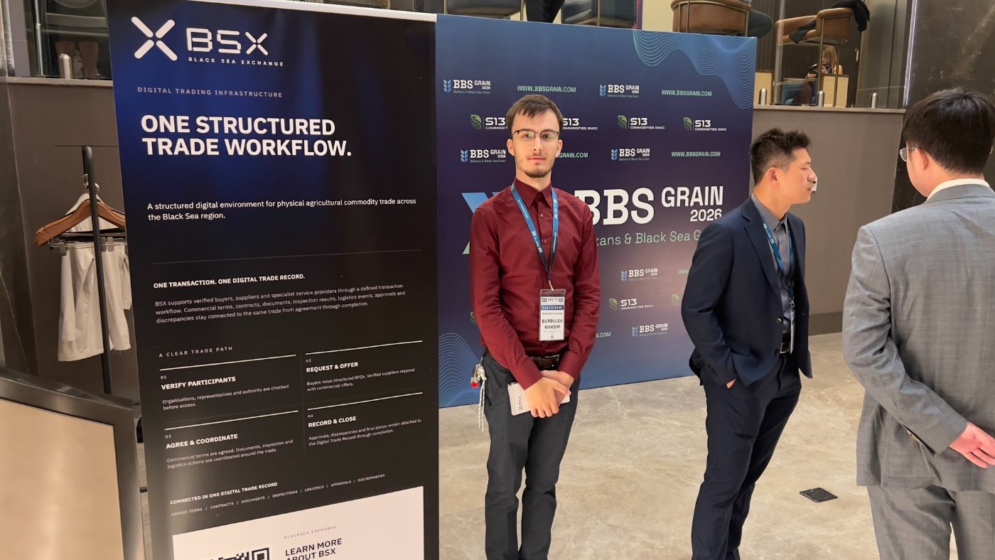 BSX representative beside the company event display.
